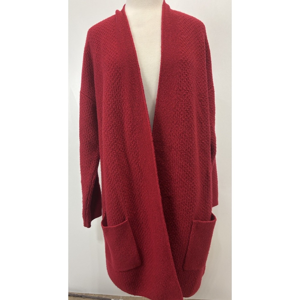 J. Jill Textured Knit Cardigan Sweater Sz Large Women's Red Open Front Pockets